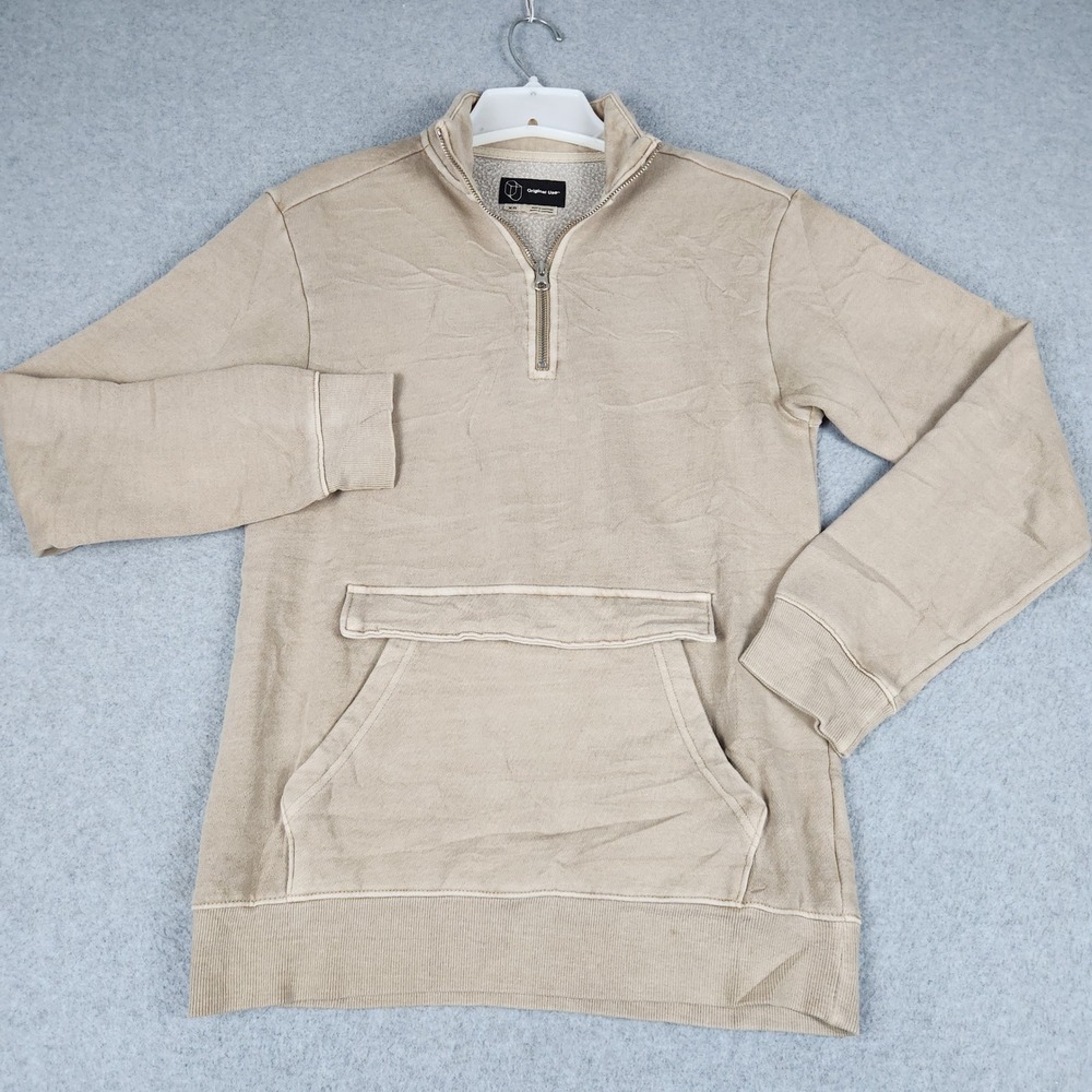 Original Use Sweatshirt Mens XS Tan Kangaroo Pocket Fleece Lined Quarter Zip